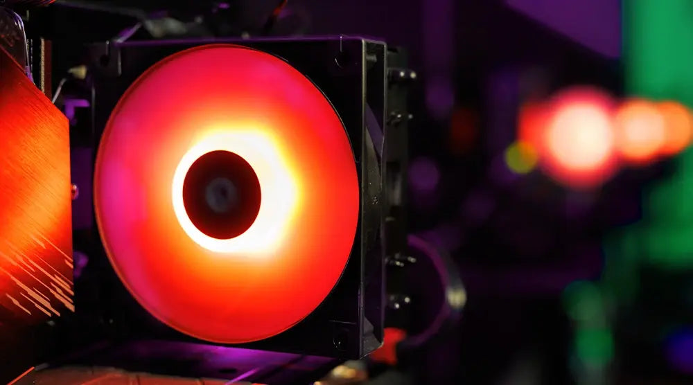 CPU cooling fan inside a gaming PC representing thermal throttling